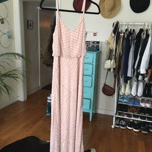 Adrianna Papell Art Deco Blouson Beaded Gown Blush